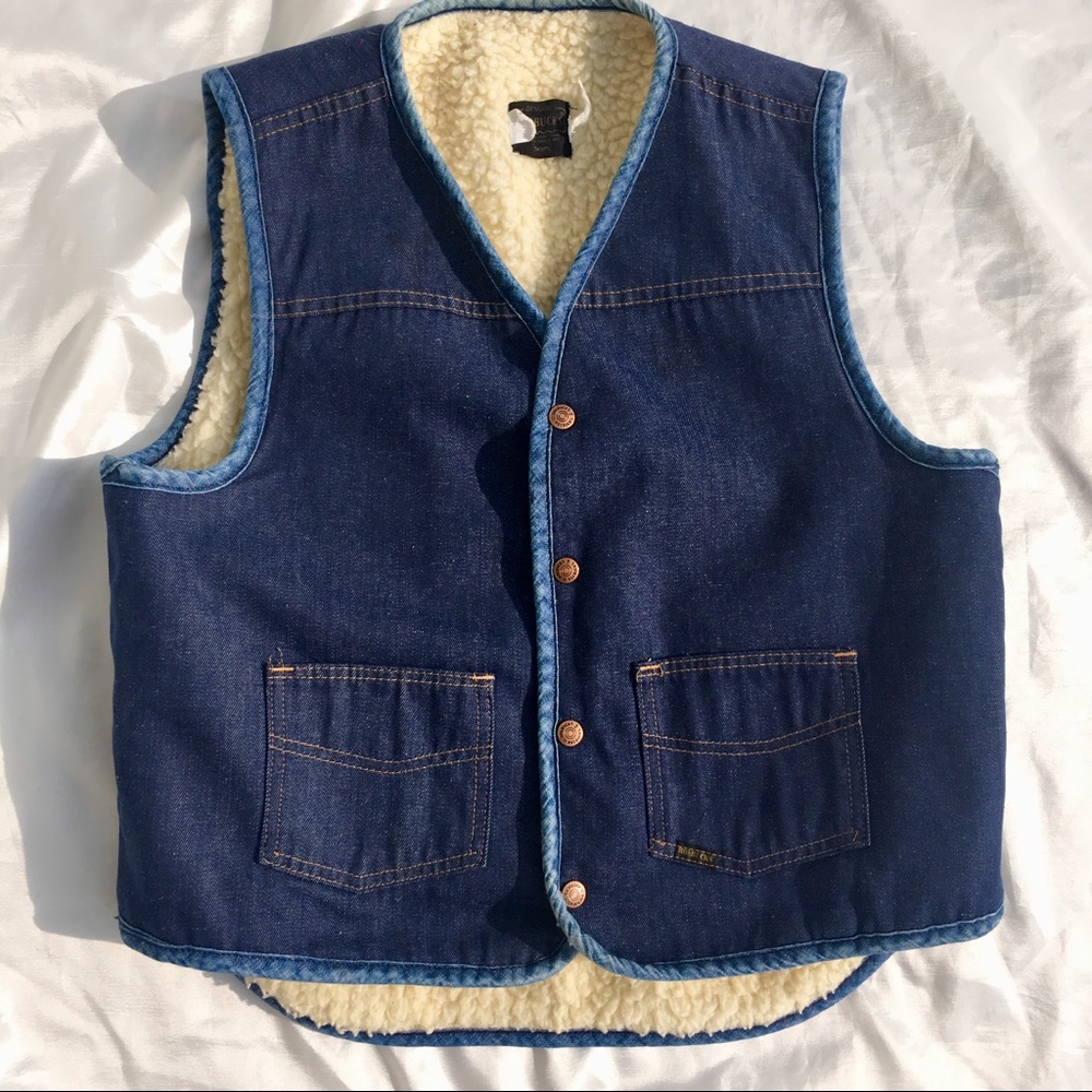 Mens Denim Jeans Vest Sherpa Lined Vintage Large